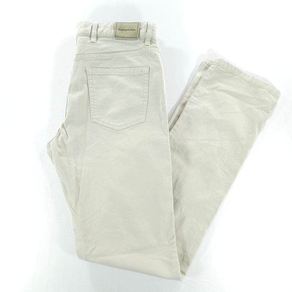 Ermenegildo Zegna 5 Pocket Chino Pants Men 34x30 Beige Cream Cotton Stretch